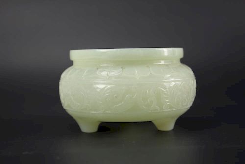 Chinese white jade tripod censer from Qing dynasty
