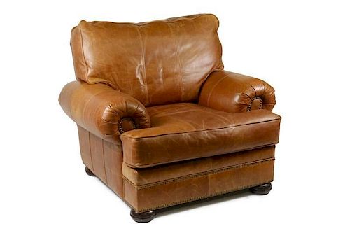 Custom Brown Leather Club Chair
