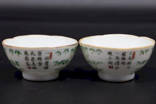 A pair of Famille Rose porcelain cup with Chenghua mark