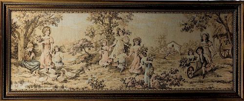 19th century framed tapestry of rural children