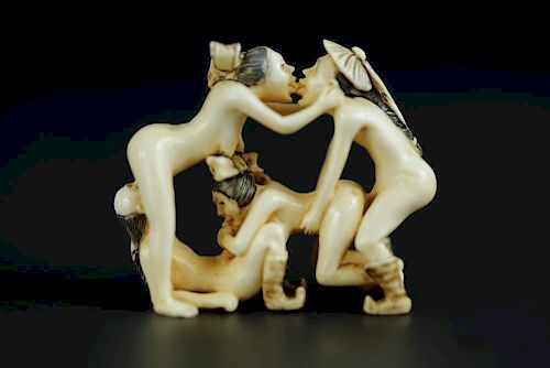 Vintage Netsuke carving of foursome erotic
