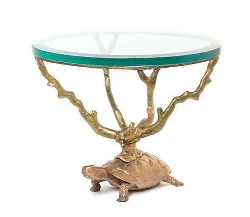A Gilt Bronze Figural Occasional Table, Height 14 3/4 x diameter 17 1/2 inches.
