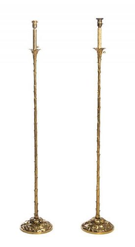 A Pair of Brass Floor Lamps, in the manner of Serge Roche, Height 63 3/4 inches.