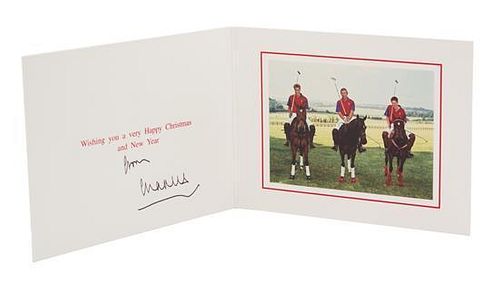 A Christmas Card of Highgrove Team with Princes William, Charles and Harry, 2001 Height 6 x width 15 inches.