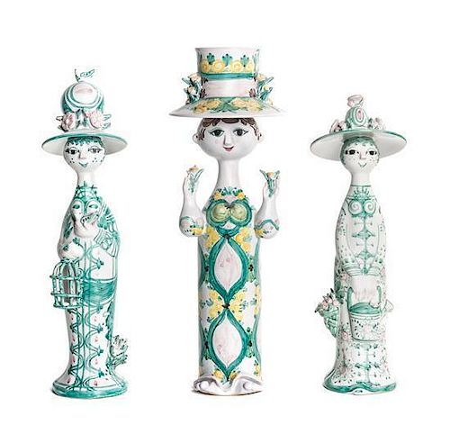 Three Danish Pottery Figures, Bjorn Wiinblad (1918-2006), Height 15 1/4 inches.