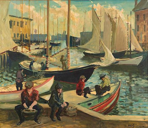 ARTHUR CLIFTON GOODWIN, (American, 1864-1929), T Wharf, Boston, oil on canvas