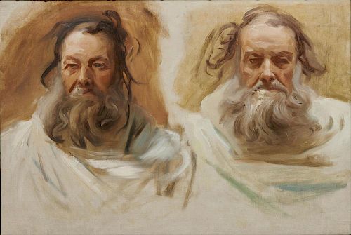 JOHN SINGER SARGENT, (American, 1856-1925), Two Heads of a Bearded Man (Study for Frieze of the Prophets, Boston Public Libra