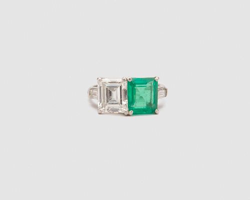 LACKRITZ Platinum, Diamond, and Emerald Ring