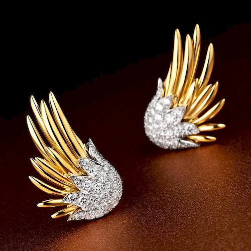 Jean Schlumberger for Tiffany & Co. 'Flame' Diamond, Gold Earrings