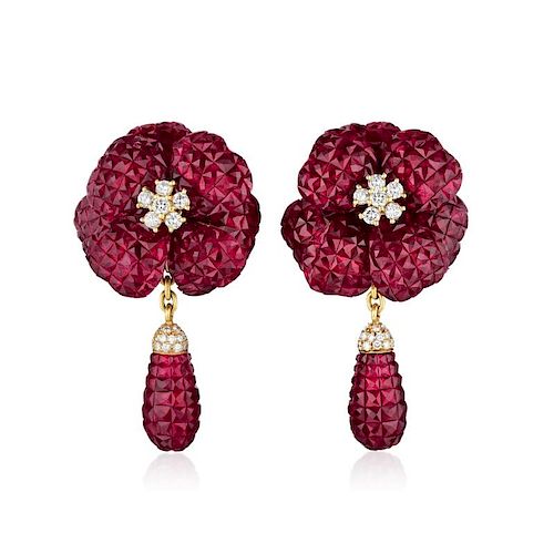 A Pair of Invisibly-Set Ruby Earrings