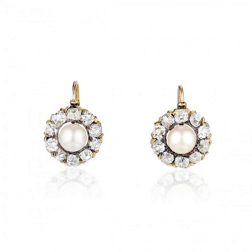Antique Natural Pearl and Diamond Earrings