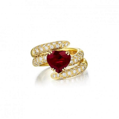 A Burmese Ruby and Diamond Ring, French