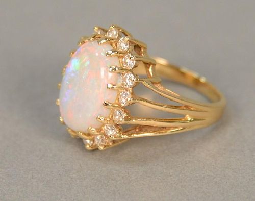 14K opal and diamond ring.