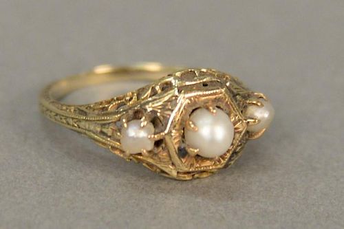 14K gold filigree ring set with small pearls.