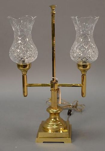Waterford brass lamp with two cut crystal shades signed Waterford. shade ht. 8in., total ht. 22in.