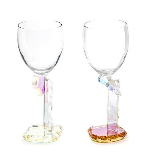 A Pair of American Studio Glass Goblets, Steven Maslach (b. 1950), Height 10 inches.