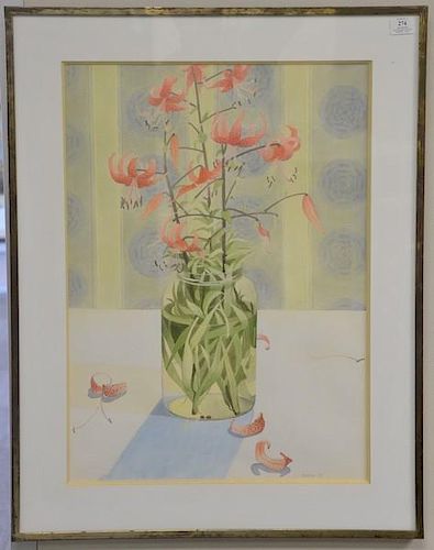 Four framed watercolors on paper to include: 
Antonia Munroe, "Five Bottles on White Cloth" 1978; 
MH Hurlimann Armstrong, Pi