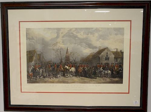 After W & H Barraud, hand colored aquatint, "The Pytchley Hunt The Crick Meet", plate size 20 3/4" x 32". 
Provenance: Proper