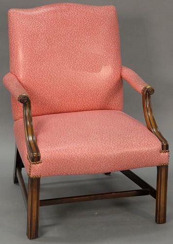 Mahogany Chippendale style upholstered armchair.