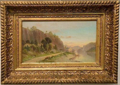 Daniel Charles Grose (1838-1900), oil on canvas, Country Landscape Path along the River, signed lower left: D.C. Grose 1886, 