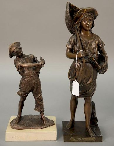 Two figural bronzes including: 
After Jean Garner (1820-1895), "Pecheuse De Crevettes", signed J. Garnier on base, ht. 16in.;