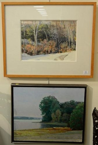 Three framed paintings including Ella Delyanis, pastel, "Grafton Marsh 1981", signed lower right: 1981 E. Delyanis, having Vi