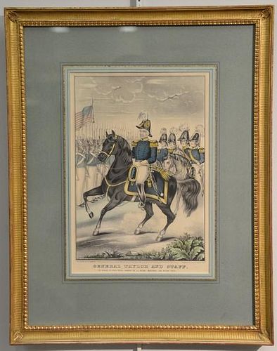 Two piece lot to include Nathaniel Currier Ives hand colored print "General Taylor and Staff", ss 13" x 9" and After Alvin La