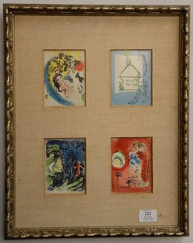 Set of four small Marc Chagall colored lithograph framed and matted from the Chagall Series, ss 4 1/2" x 3 1/4" each
