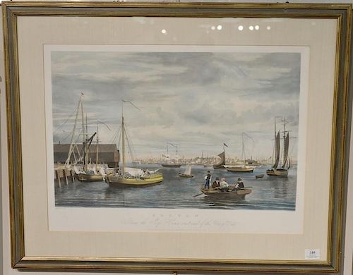 Hand colored aquatint engraving, Boston, From the Ship House West End of the Navy Yard, William J. Bennett, published by H.I.