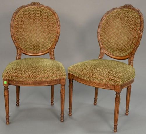 Set of eight Louis XVI style side chairs, custom upholstered with silk buttoned backs. ht. 39in.