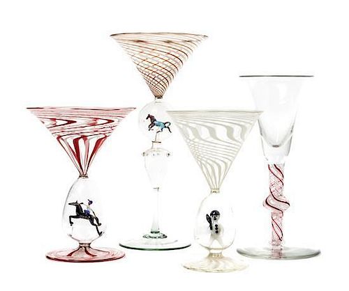A Set of Four Italian Glass Stems, Height of tallest 7 1/2 inches.
