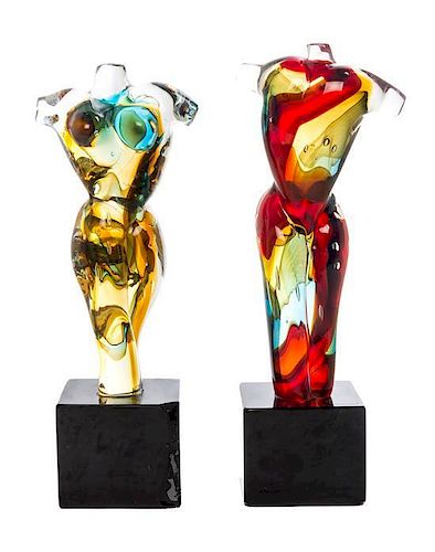 A Pair of Italian Studio Glass Sculptures, Height of first 12 1/8 inches.