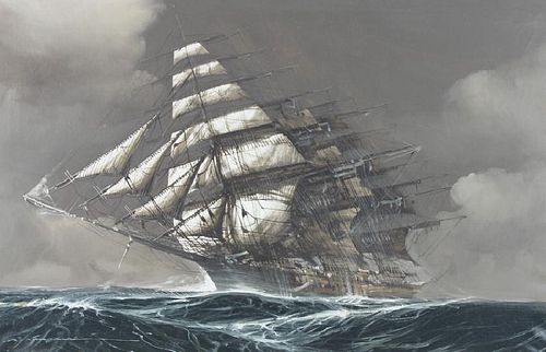OIL ON CANVAS, CLIPPER SHIP, SIGNED