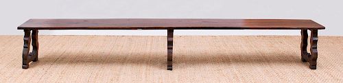 LONG CONTINENTAL BAROQUE STYLE STAINED WALNUT BENCH