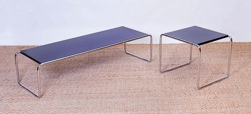 MARCEL BREUER CHROME AND LAMINATE TWO-PART COFFEE TABLE, GAVINA