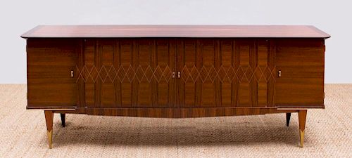 FRENCH ART DECO BRASS-MOUNTED AND INLAID ROSEWOOD SIDEBOARD