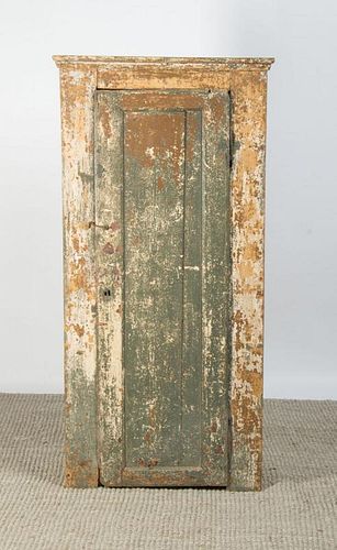 PAINTED WOOD CABINET WITH DISTRESSED FINISH