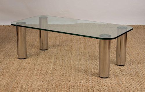 MARCO ZANUSO STAINLESS STEEL AND GLASS 'MARCUSO' COFFEE TABLE