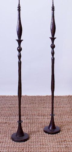 PAIR OF BRONZE FLOOR LAMPS, IN THE STYLE OF ALBERTO GIACOMETTI