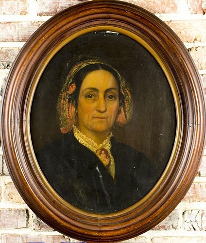 Antique 19C american oil on canvas "Portrait of Old Woman"