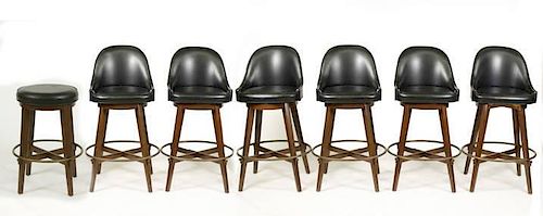 Set of 7 Custom Built Mahogany Swivel Bar Chairs