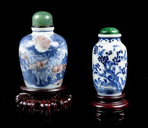 Two Ceramic Snuff Bottles, Height of tallest 2 1/2 inches.