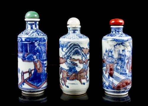 Three Ceramic Snuff Bottles, Height of each 3 1/8 inches.