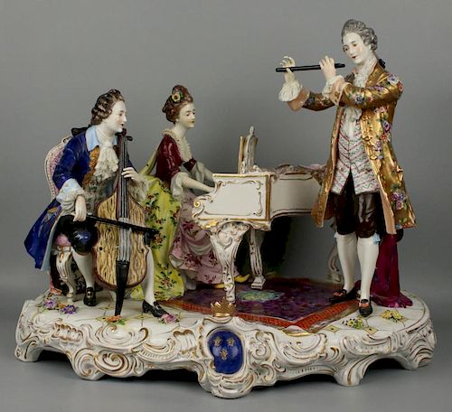 Large 19" Dresden Volkstedt figurine "Musical Trio"
