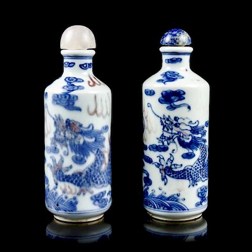 Two Ceramic Snuff Bottles, Height of each 4 inches.