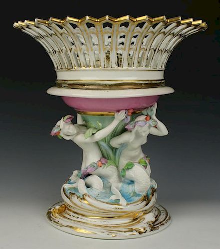 Antique French Figural Lamp Compote with Three Mermaids