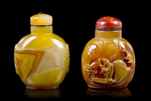 Two Large Agate Snuff Bottles, Height of taller 2 7/8 inches.