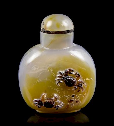 A Shadow Agate Snuff Bottle, Height overall 2 3/8 inches.