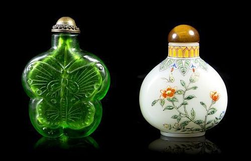 Two Snuff Bottles, Height of taller 2 1/2 inches.