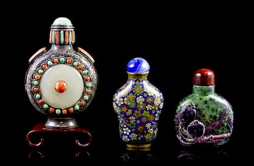 Three Snuff Bottles, Height of first overall 3 3/8 inches.